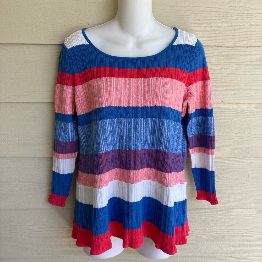 Southern Tide Rosalie Striped Peplum Sweater Woman’s Large Red Blue Multi NWT
